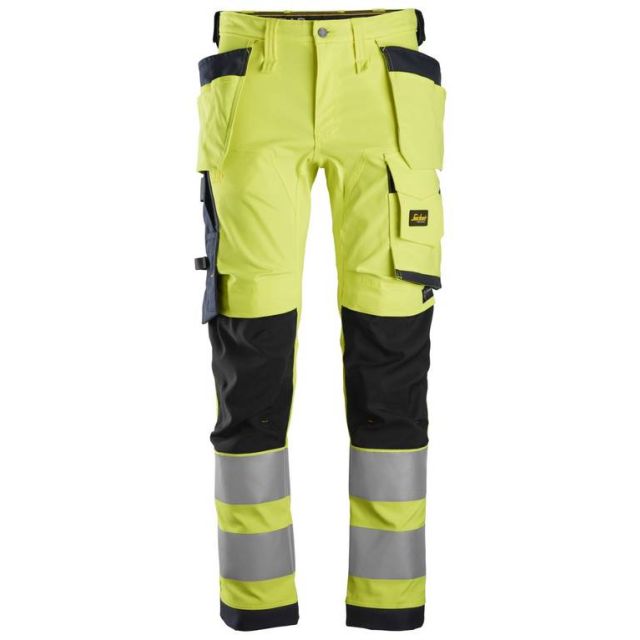 Snickers High-Vis arbejdsbukser med stretch og hylsterlommer, klasse 2 Gul/navy 