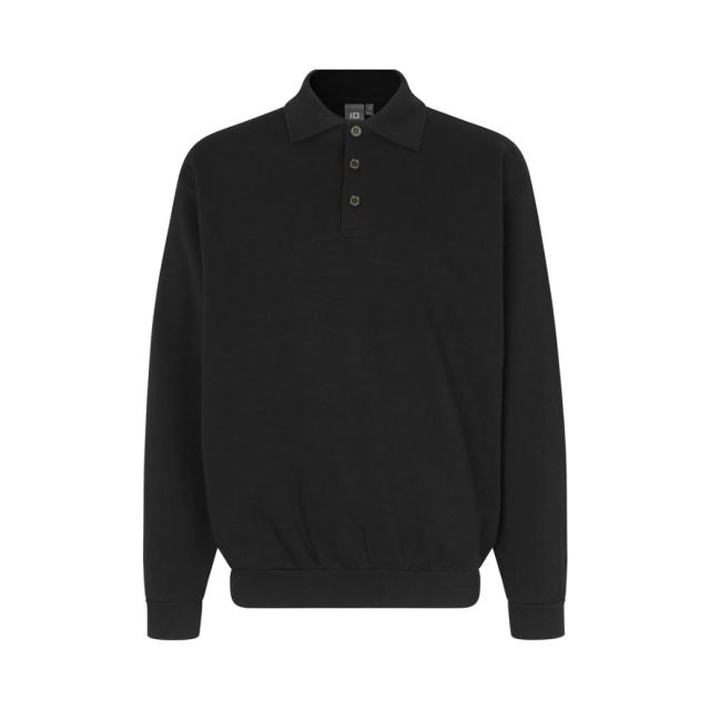 ID Polosweatshirt Med Knapper Sort