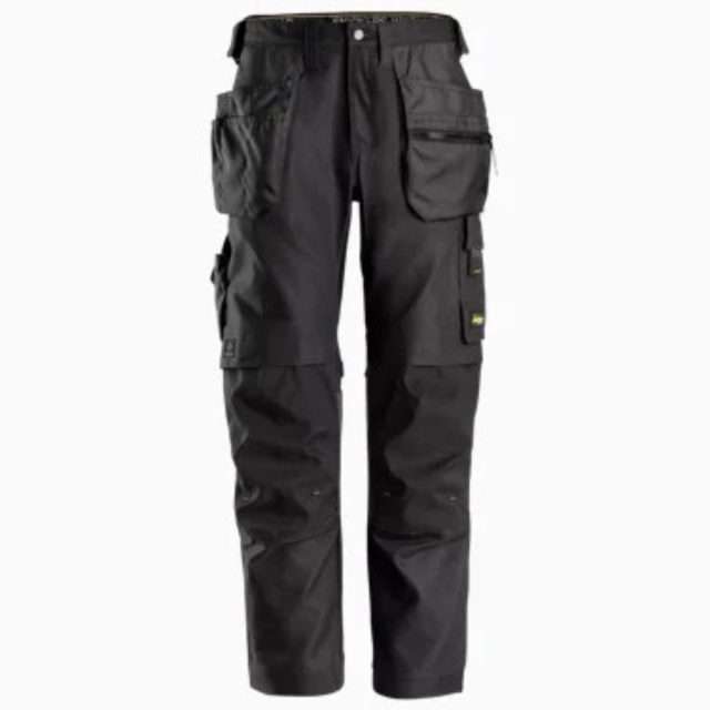 Snickers Canvas+ Stretch Arbejdsbukser m. Hylsterlommer Sort